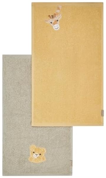 Sterntaler Kinderhandtuch Doppelpack Giraffe & Löwe 50x30 cm – Handtuch aus saugfähiger Baumwolle mit schönen Webkanten – Süße Applikationen für Babys und Kleinkinder, bunt