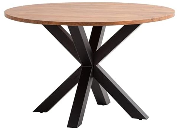 CruzarEsstisch rund Ø120 cm aus Akazienholz mit Metallgestell Kreuzfuß Landhausstil Küchentisch Esszimmertisch Holztisch robust