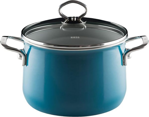 Riess Fleischtopf mit Glasdeckel Ø20cm 4 Liter Emaille Nouvelle Aquamarin extra stark