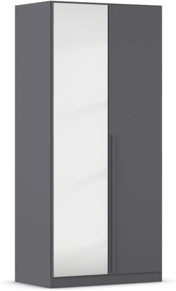 rauch Kleiderschrank Alba, Drehtürenschrank, Garderobenschrank, 2-türig, mit Spiegel, mit 1 Kleiderstange, 1 Einlegeboden und Schubladeneinsatz, Farbe Grau metallic, Schwarz, Griffstange Grau metallic, Schwarz, 91x197x54cm