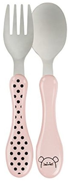 LÄSSIG Kinderbesteck Set 2-teilig Löffel Gabel Edelstahl Kunststoffgriff-Cutlery Little Chums Mouse, rosa