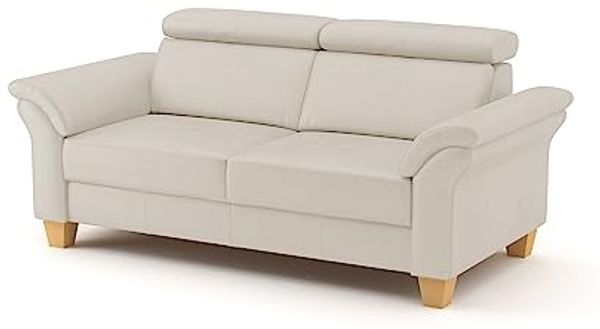CAVADORE Echtleder 3er-Sofa Ammerland / Landhaus-Sofa mit Federkern + Kopfteilverstellung / 186 x 84 x 93 / Leder Weiß
