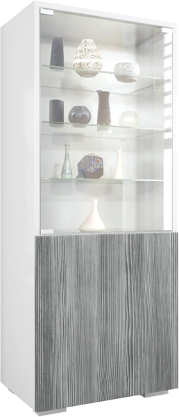 Vladon Standvitrine Granada (Vitrinenschrank, mit Glastür und Glaseinsatz) Weiß matt/Avola-Anthrazit (50 x 122,5 x 34,5 cm)