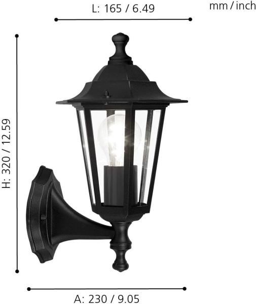 Eglo 22468 Aussenleuchte LATERNA 4 schwarz, E27 max. 1X40W L:16,5cm H:35cm Bild 6