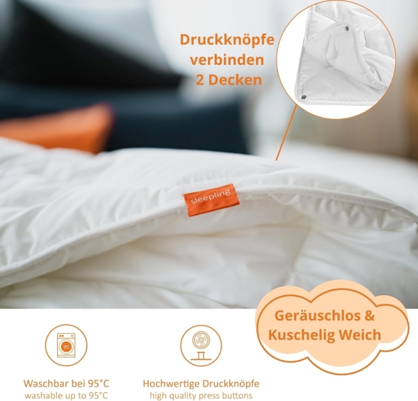sleepling Microfaserbettdecke Komfort 100, Füllung: Hohlfasern, Bezug: 100 % Polyester, in 135x200 cm, 155x220 cm und Weitere, Allergiker geeignet, Made in EU Bild 2