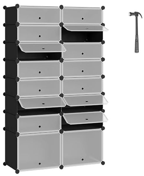 Woltu Schuhschrank (1-St) mit Tür, DIY Schuhschrank, 16 Fächer, Kunststoff
