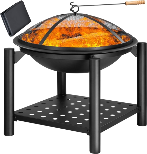 GARDEBRUK® Feuerschale, mit Funkenschutz, Schürhaken, Abdeckung, Stahl Schwarz, 38,5 x 55 x 55 cm