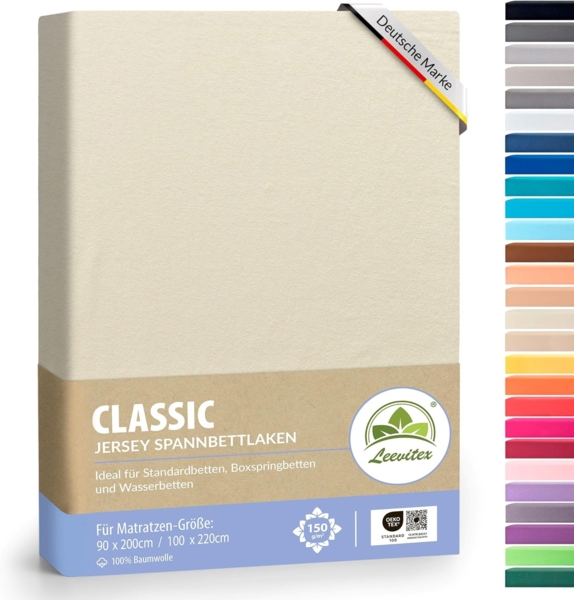 leevitex® Spannbettlaken Spannbettlaken, Mako-Jersey, Gummizug: rundum, (1 Stück), OEKO-TEX® STANDARD 100 zertifiziert