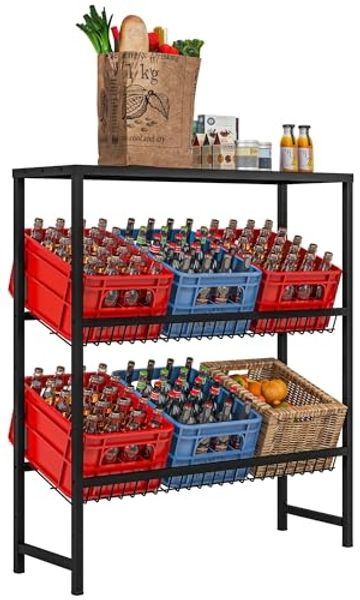 HOMCOM Getränkekistenregal für 6 Kisten, Freistehend Getränkeregal mit Verstellbar Regalhöhe, 3 Ebenen, Kistenregal mit Rutschschutz, 103 x 33 x 113,5 cm, Stahl, Schwarz