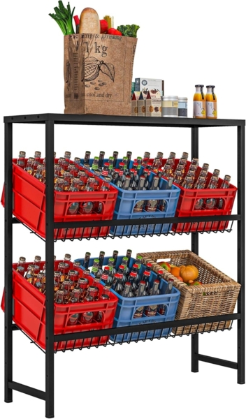 HOMCOM Getränkekistenregal für 6 Kisten, Freistehend Getränkeregal mit Verstellbar Regalhöhe, 3 Ebenen, Kistenregal mit Rutschschutz, 103 x 33 x 113,5 cm, Stahl, Schwarz