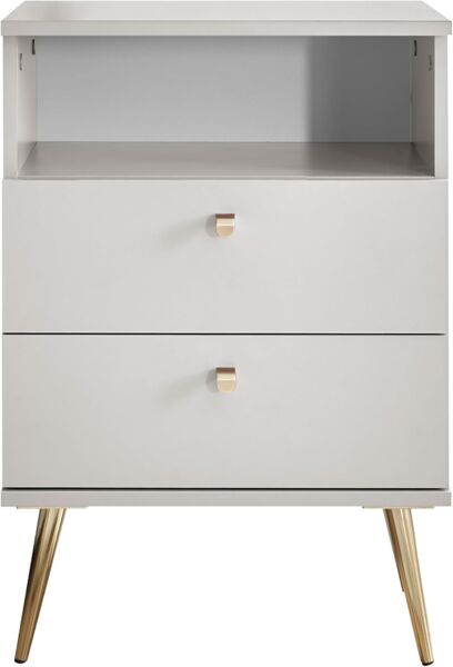 Stella Trading Laila Nachttisch, Weiß – Schlichter Nachtschrank mit 2 Schubladen und offenem Ablagefach – 50 x 70 x 34 cm (B/H/T)