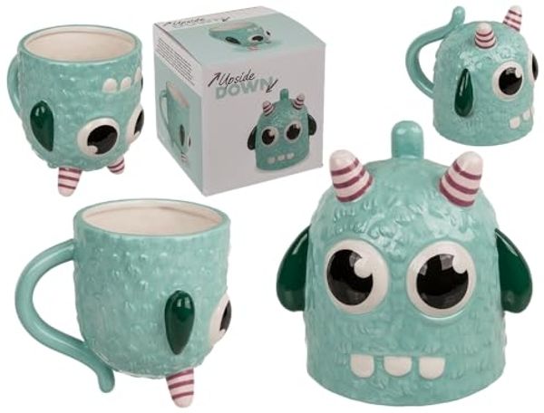 Out of the Blue Tasse Türkises Monster kopfüber Kaffeebecher Kindertasse aus Keramik