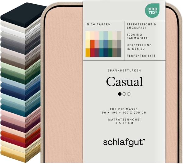 Schlafgut Spannbettlaken CASUAL u.a. in Gr. 90x200, 140x200 oder 180x200 cm, 100% Bio-Baumwolle, Jersey, Gummizug: rundum, (1 Stück), Bettlaken für Matratzen bis 25 cm Höhe, zuverlässig, langlebig, weich