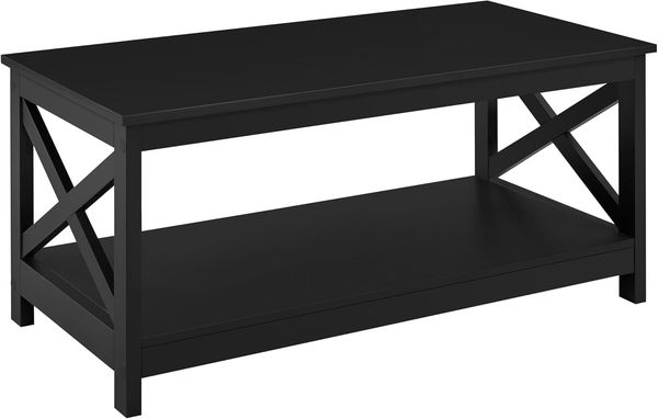 Yaheetech Couchtisch mit X-förmigen Rahmen und Ablagefläche, Holz Schwarz, 100 x 50 x 45 cm