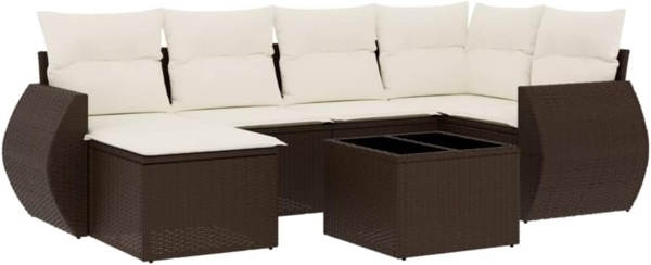 vidaXL 7-tlg. Garten-Sofagarnitur mit Kissen Braun Poly Rattan 3254010