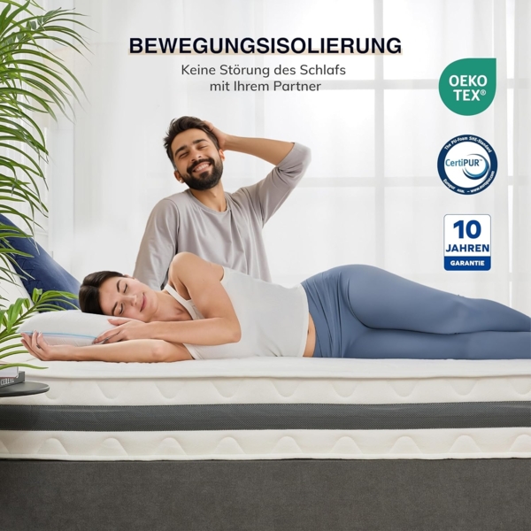 EGO HOME Matratze 140x200 cm Härtegrad H3 Taschenfederkernmatratze Höhe 23 cm Ergonomische 7 Zonen Federkernmatratze 140x200 cm mit Komfortschaum und Microfaser-Bezug für Kinder und Erwachsene Bild 6