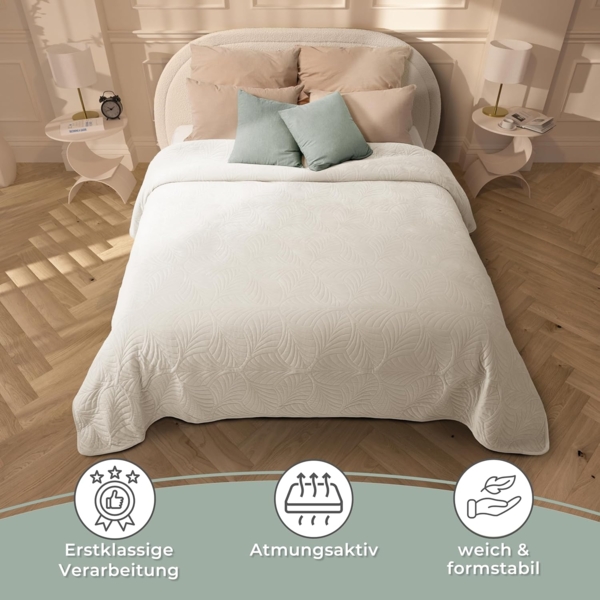 Gräfenstayn Tagesdecke Premium - Bettüberwurf mit Steppung & Blatt-Design, Warme Premium Tagesdecke Bild 5