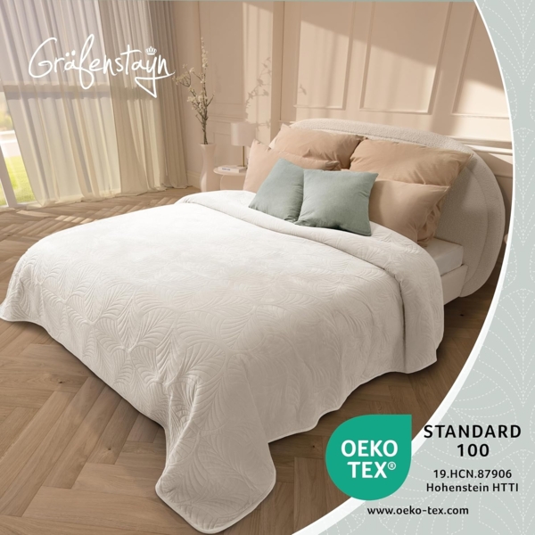 Gräfenstayn Tagesdecke Premium - Bettüberwurf mit Steppung & Blatt-Design, Warme Premium Tagesdecke Bild 2