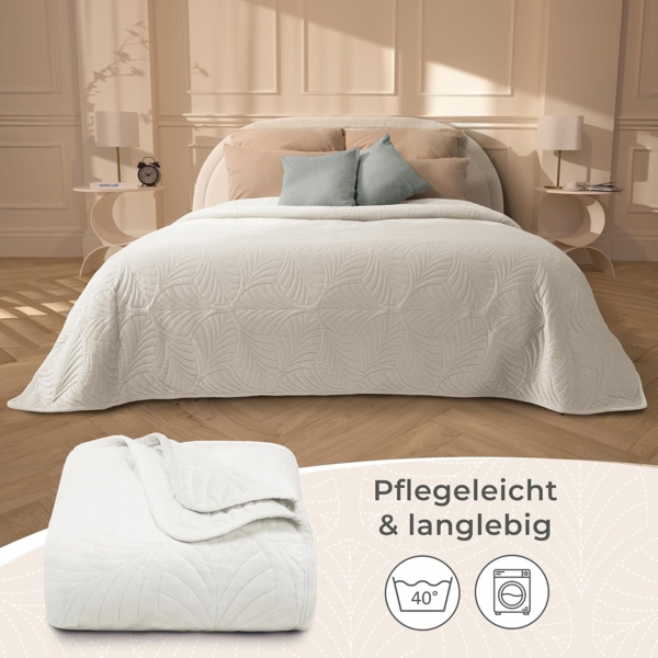 Gräfenstayn Tagesdecke Premium - Bettüberwurf mit Steppung & Blatt-Design, Warme Premium Tagesdecke Bild 7