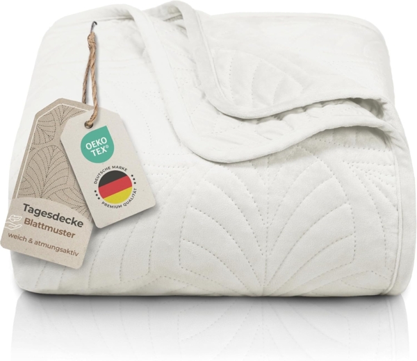 Gräfenstayn Tagesdecke Premium - Bettüberwurf mit Steppung & Blatt-Design, Warme Premium Tagesdecke Bild 1