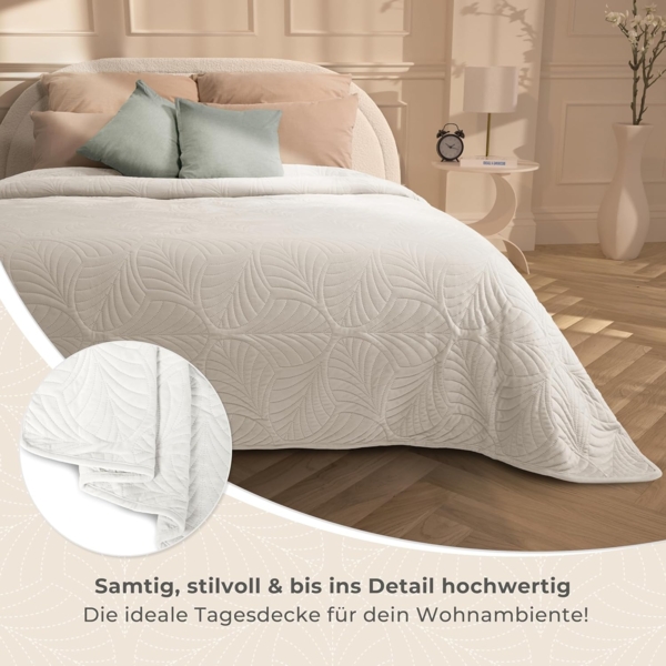Gräfenstayn Tagesdecke Premium - Bettüberwurf mit Steppung & Blatt-Design, Warme Premium Tagesdecke Bild 4