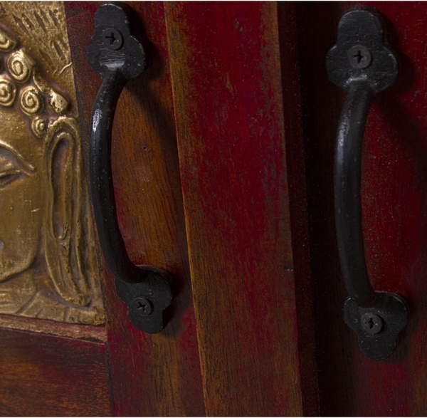 DRW Anrichte mit 4 Holztüren mit goldenen Buddhas in Rot und Natur 180 x 40 x 90 cm, bunt, Grande Bild 4