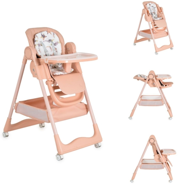 Moni Kinderhochstuhl Surprise faltbar Lätzchen Schüssel Löffel Gabel Räder Korb rosa
