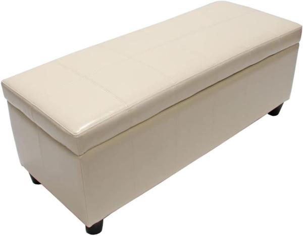 Aufbewahrungs-Truhe Sitzbank Kriens, Leder + Kunstleder, 112x45x45cm MVG-zertifiziert ~ creme