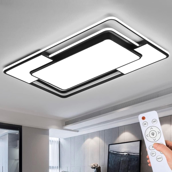 Natsen Deckenleuchte lampe LED Deckenlampe, 150W Warmweiß bis Kaltweiß 3000K-6000K, LED fest integriert, dimmbar mit Fernbedienung, Rechteck für Schlafzimmer Wohnzimmer Esszimmer Küche 90x60x6 cm