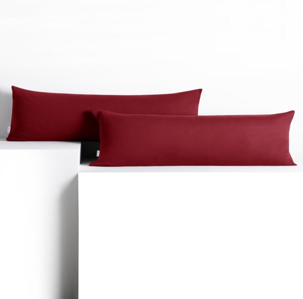 DecoKing 2 Kissenbezüge 20x120 cm Jersey 100% gekämmte Baumwolle Reißverschluss Bordeaux Amber Bild 1