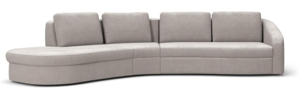 Cavadore Ecksofa Jawa / Bodennahe Eckcouch mit Sofa 2,5-sitzig und Trapezecke halbrund (60 Grad) / 366 x 88 x 230 / Flachgewebe, Hellgrau Bild 6