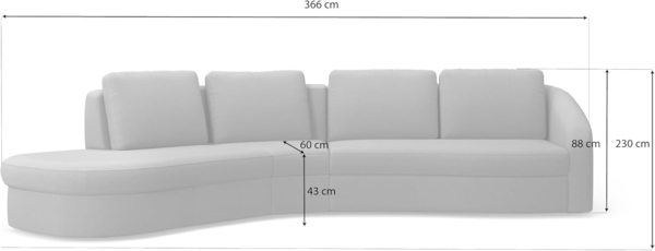 Cavadore Ecksofa Jawa / Bodennahe Eckcouch mit Sofa 2,5-sitzig und Trapezecke halbrund (60 Grad) / 366 x 88 x 230 / Flachgewebe, Hellgrau Bild 3