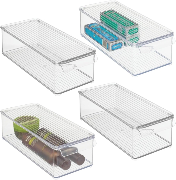 mDesign Aufbewahrungsbox Organizer 4er Set stapelbar Deckel Griff Transparent
