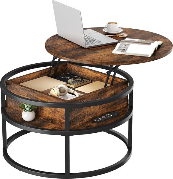 YITAHOME Couchtisch Rund mit Hebeplatte, Wohnzimmertisch mit verstecktem Ablagefach, Beistelltisch Rund mit Stauraum für Home Office, Runder Mitteltische Wohnzimmer,