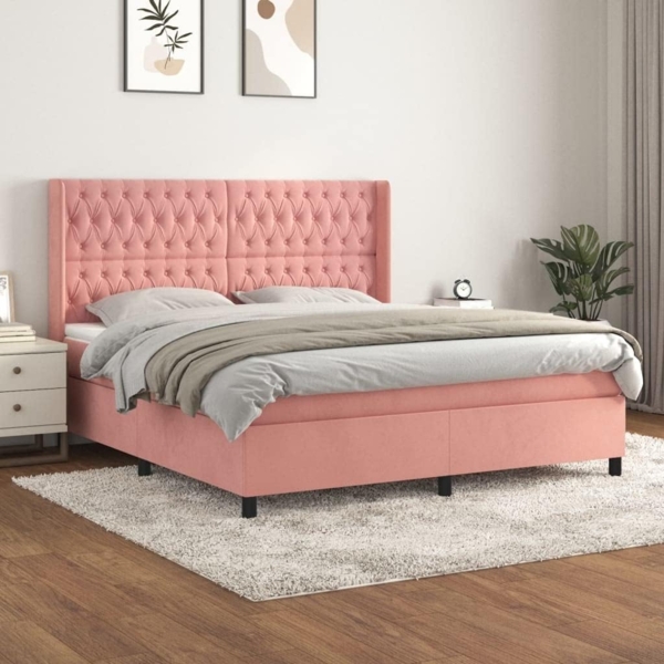 vidaXL Boxspringbett mit Matratze Rosa 180x200 cm Samt 3132878