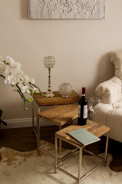 Beistelltisch Leno 3-er Set MDF Natur in 3 Größen mit Metallgestell Silber Bild 2