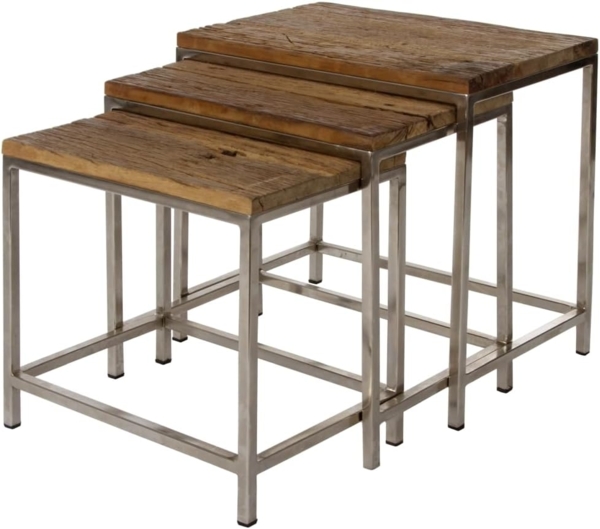 Beistelltisch Leno 3-er Set MDF Natur in 3 Größen mit Metallgestell Silber Bild 5