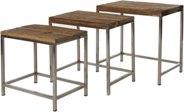 Beistelltisch Leno 3-er Set MDF Natur in 3 Größen mit Metallgestell Silber Bild 1