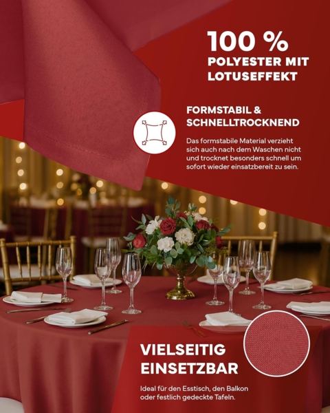 texpot Tischdecke 160x220 cm oval Rot Leinenoptik Lotuseffekt Fleckschutz Bügelfrei Tischtuch Bild 3