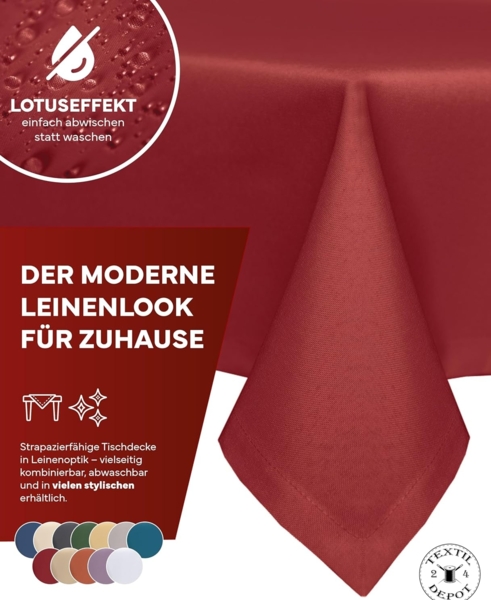 texpot Tischdecke 160x220 cm oval Rot Leinenoptik Lotuseffekt Fleckschutz Bügelfrei Tischtuch Bild 2
