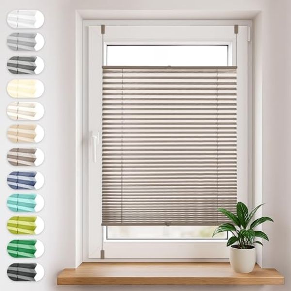 Sonello Plissee Klemmfix ohne Bohren 90x120 cm Braun Faltrollo Plisseerollo Jalousie für Tür & Fenster Blickdicht Sichtschutz Sonnenschutz Fertifplissee Rollo