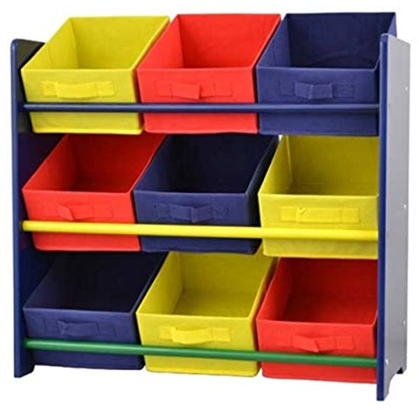 Buntes Kinderregal Regal für Kinder, Holz, 9 Ablageflächer, mit Boxen