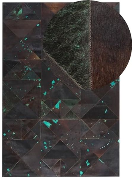 Teppich Kuhfell braun-türkis 160x230 cm Patchwork Kurzflor ATALAN