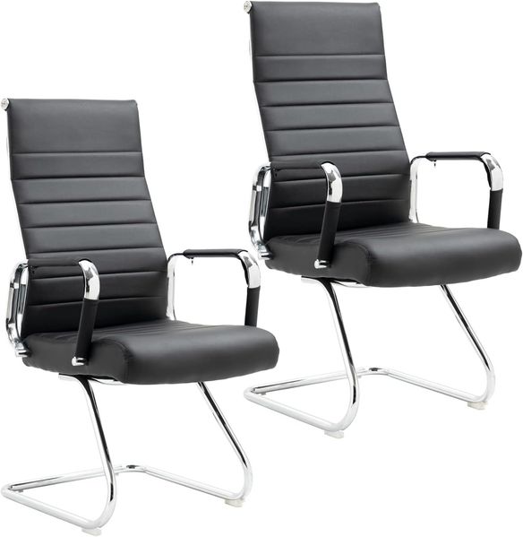 SVITA ELEGANCE COMFORT 2x Besucherstuhl Kunstleder Freischwinger mit Armlehne Schwarz