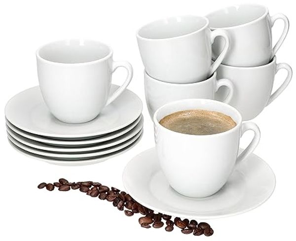 MamboCat Tasse 6er Set Tommy Kaffeetassen mit Untertassen für 6 Personen, Porzellan