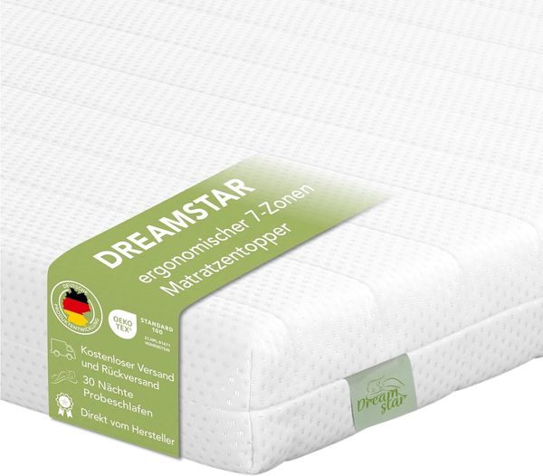 Dreamstar, Topper Easy Flex, ergonomischer 7-Zonen Matratzentopper zum Wenden, 10 cm hoch, Duo Härtegrad H3 und H4, verschiedene Größen, Komforthöhe 10 cm