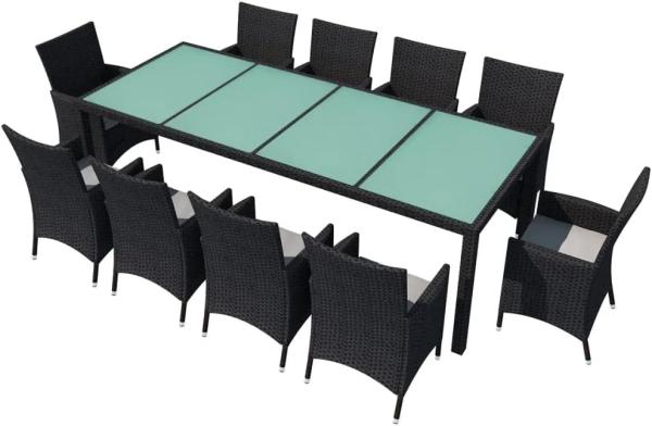 vidaXL 11-tlg. Garten-Essgruppe mit Auflagen Poly Rattan Schwarz 42570