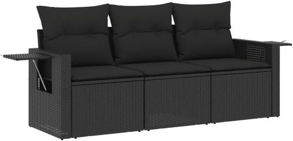 vidaXL 3-tlg. Garten-Sofagarnitur mit Kissen Schwarz Poly Rattan 3252192