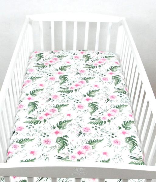 BABYLUX Spannbetttuch 60 x 120 cm Baby SPANNBETTLAKEN Baumwolle Kinderbett 110. Wilde Blüten