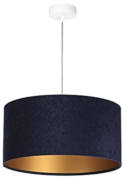 Licht-Erlebnisse Pendelleuchte AIMEE, ohne Leuchtmittel, Hängeleuchte E27 Blau Gold Stoff Metall Retro Hängelampe